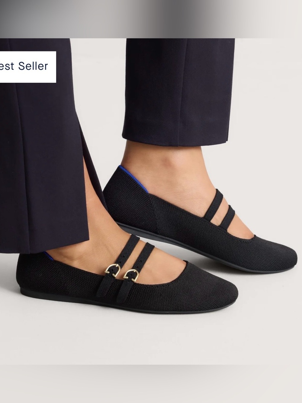 Rothy's Black Knit Mary Janes with Double Buckle Straps - Picture 2 of 8